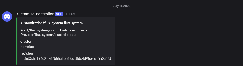 Sample Discord alert from Flux Sample alert